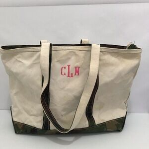 L.L. Bean Tote Bag with Pink Monogram and Camouflage Trim